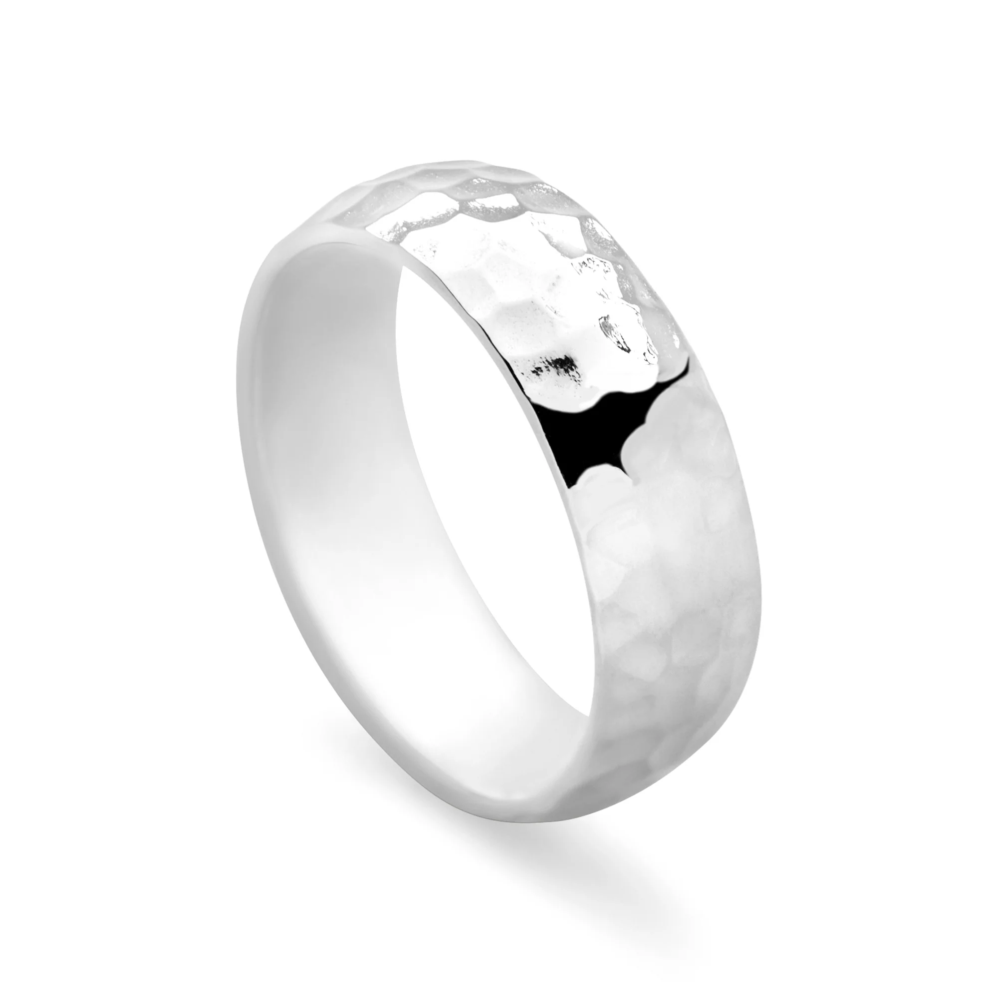 Hammered D-Shaped Silver Band Ring - Image 5