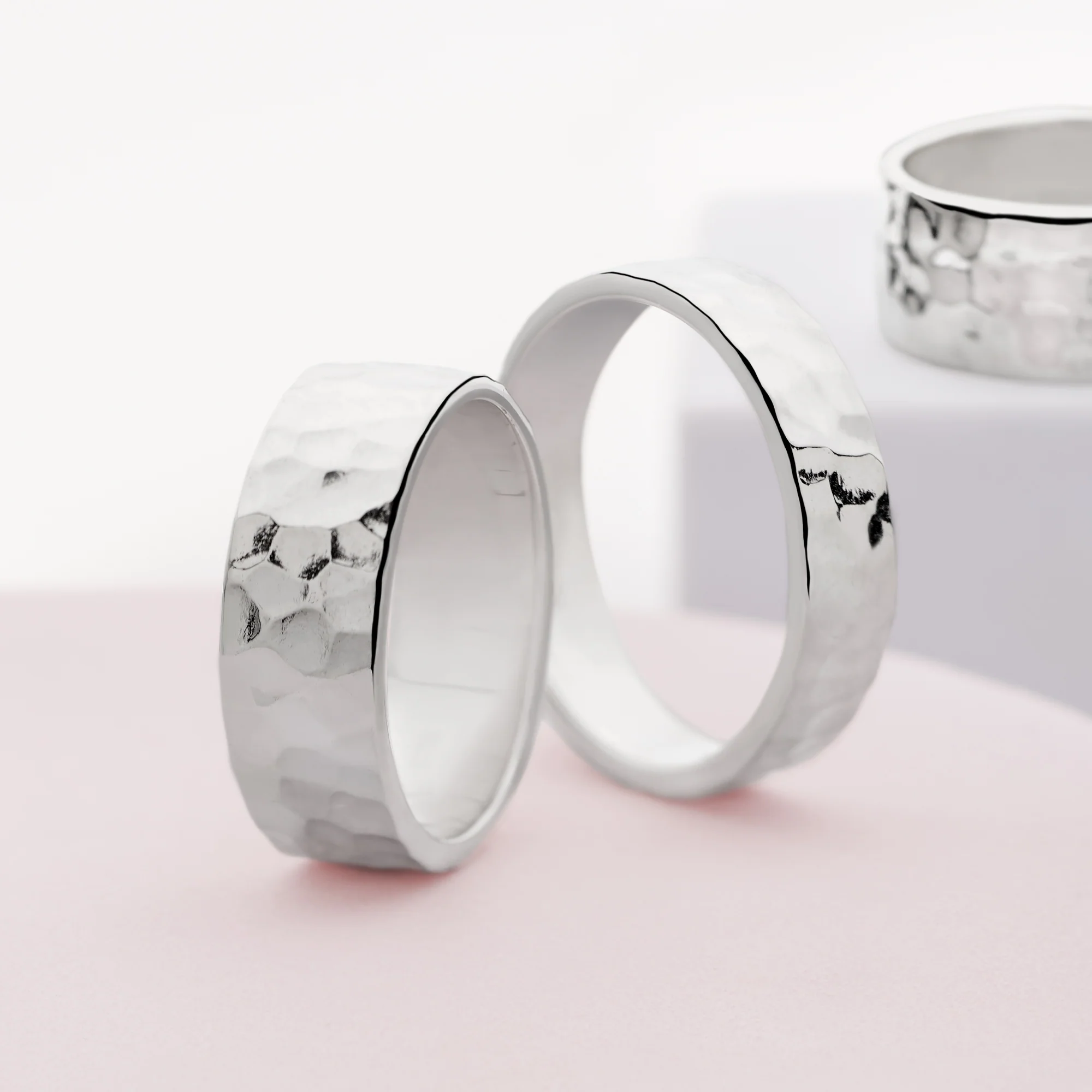 Hammered Flat Silver Band Ring - Image 2
