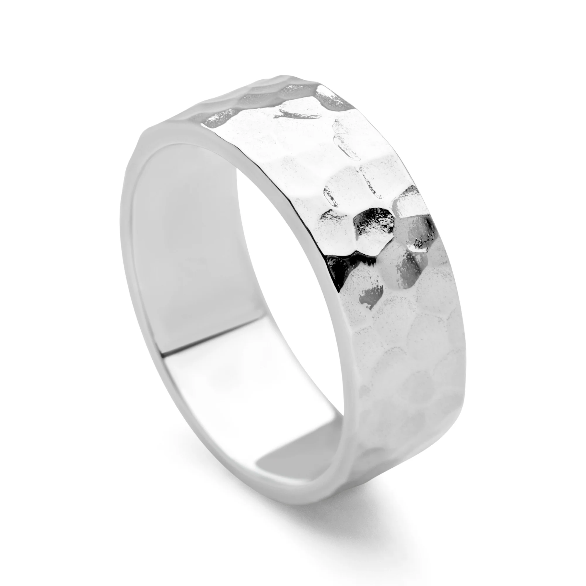 Hammered Flat Silver Band Ring - Image 5